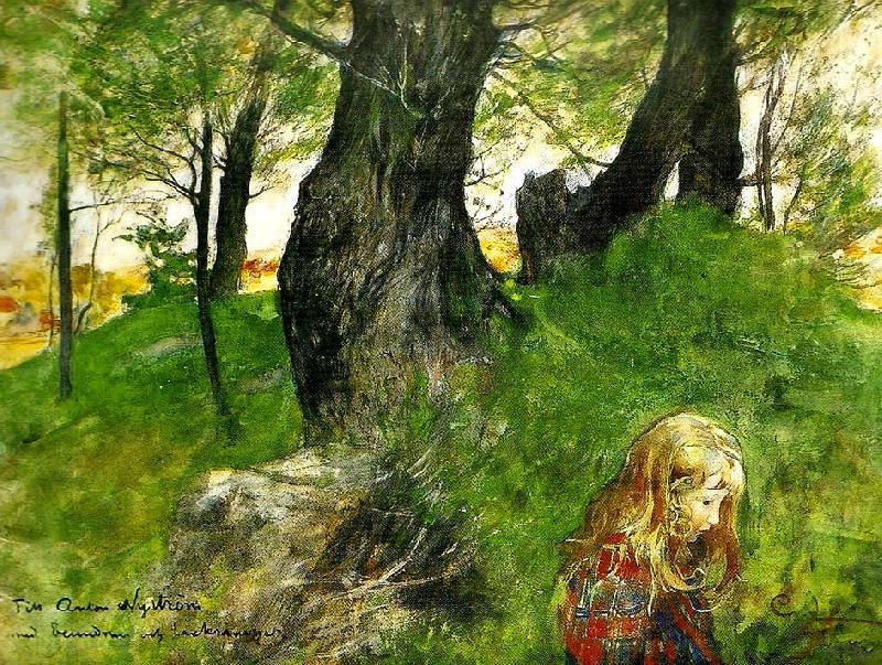 Carl Larsson Suzanne i en skogsbacke Flickan i skogen oil painting picture